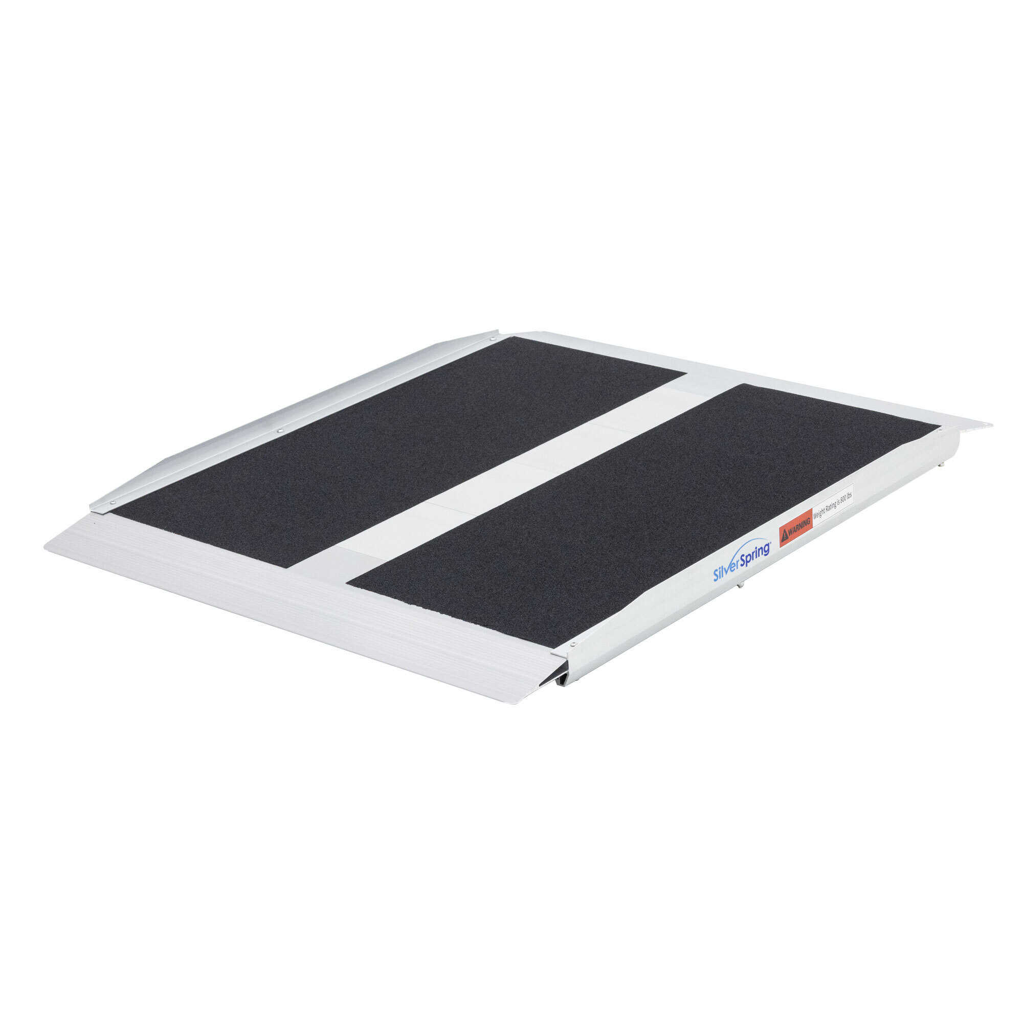 Silver Spring Aluminum Threshold Ramp, 6in. High, 36in.L x 30in.W, Epoxy Grip Tape, Raised Side Rails, Model# STR-330